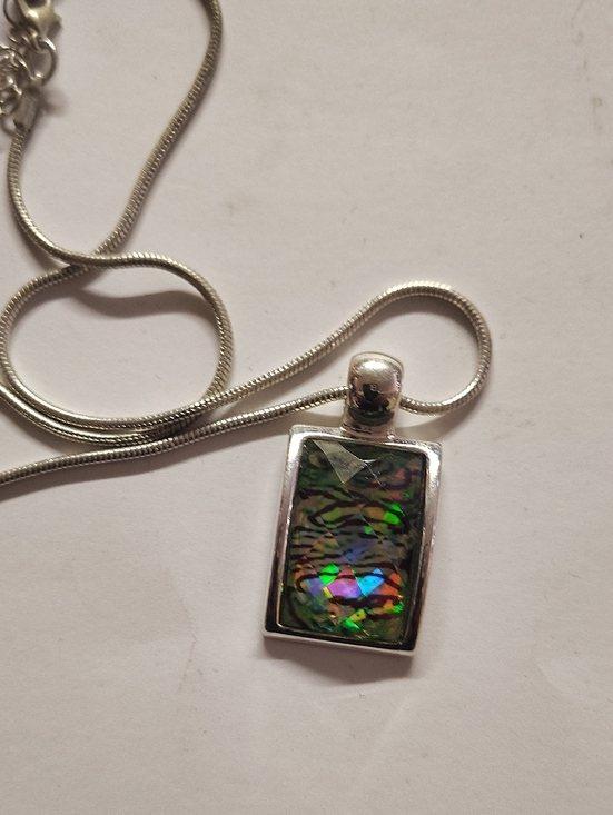 Jewelry - Silver Rectangular Iridescent Abalone Pendant Necklace - Unbranded